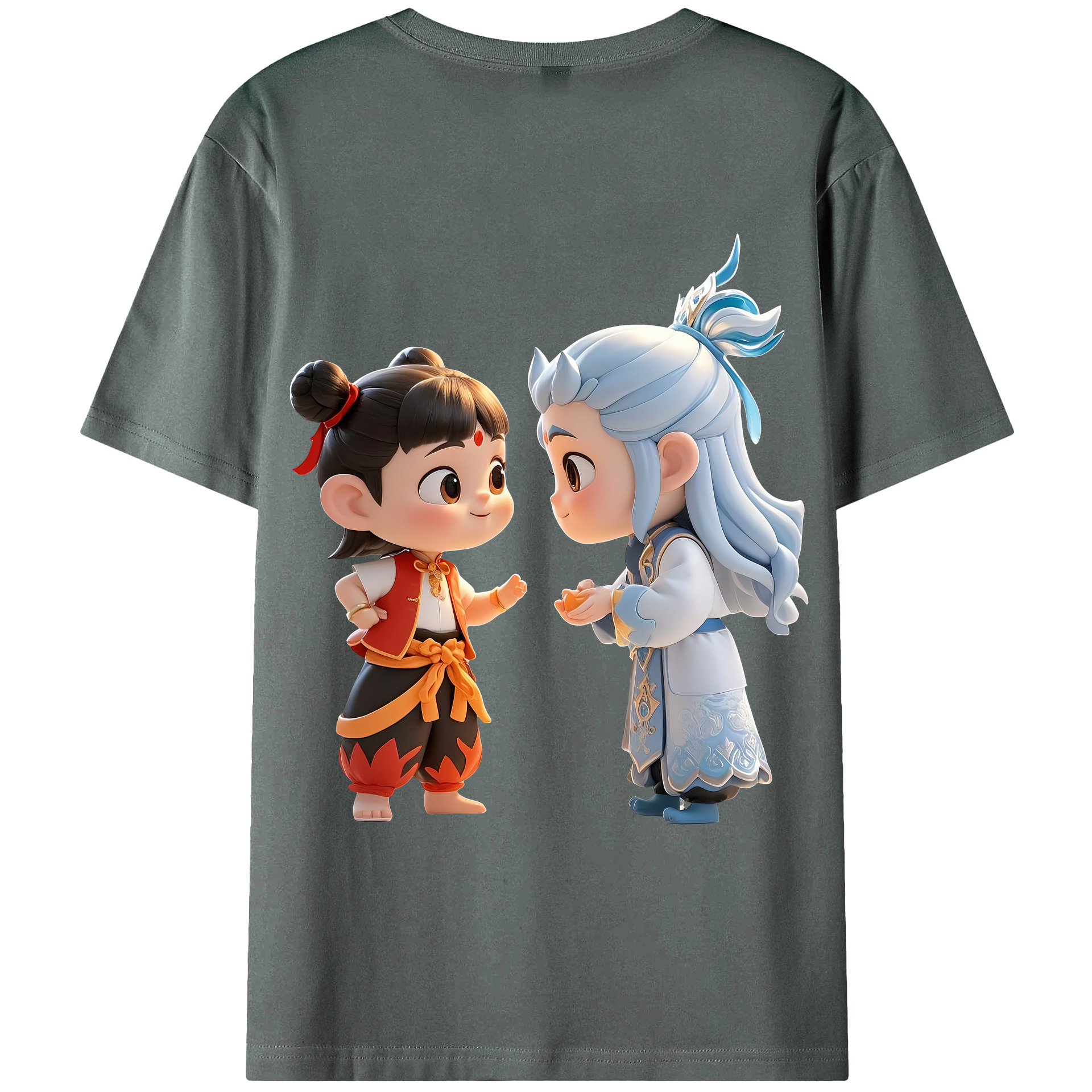 （画像用） Ne Zha 2 ナタ 魔童の大暴れ 綿100％ メンズ半袖Tシャツ（バックプリント） 通気性